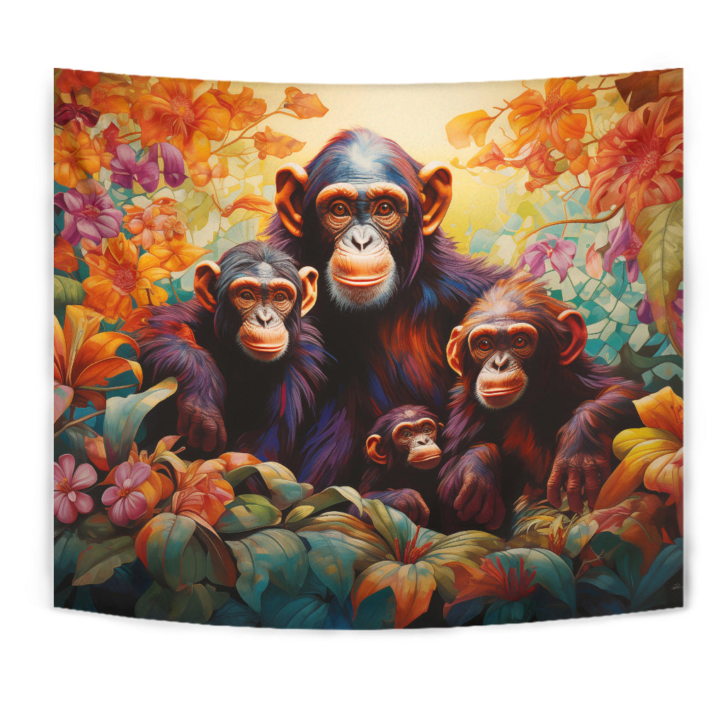 Chimpanzee Family Tapestry, Wall Hanging Art, Chimpanzee Family Room Decoration, Chimpanzee Family Decoration Gift