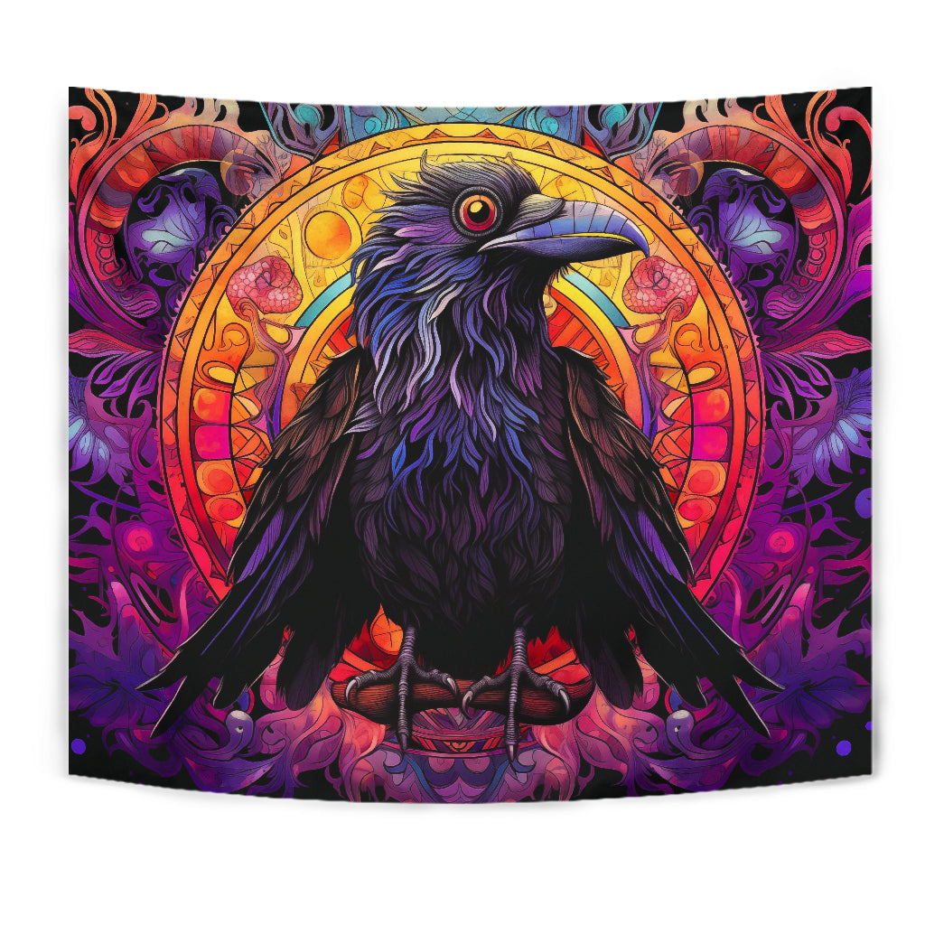 Raven Tapestry, Wall Hanging Art, Raven Room Decoration, Raven Decoration Gift