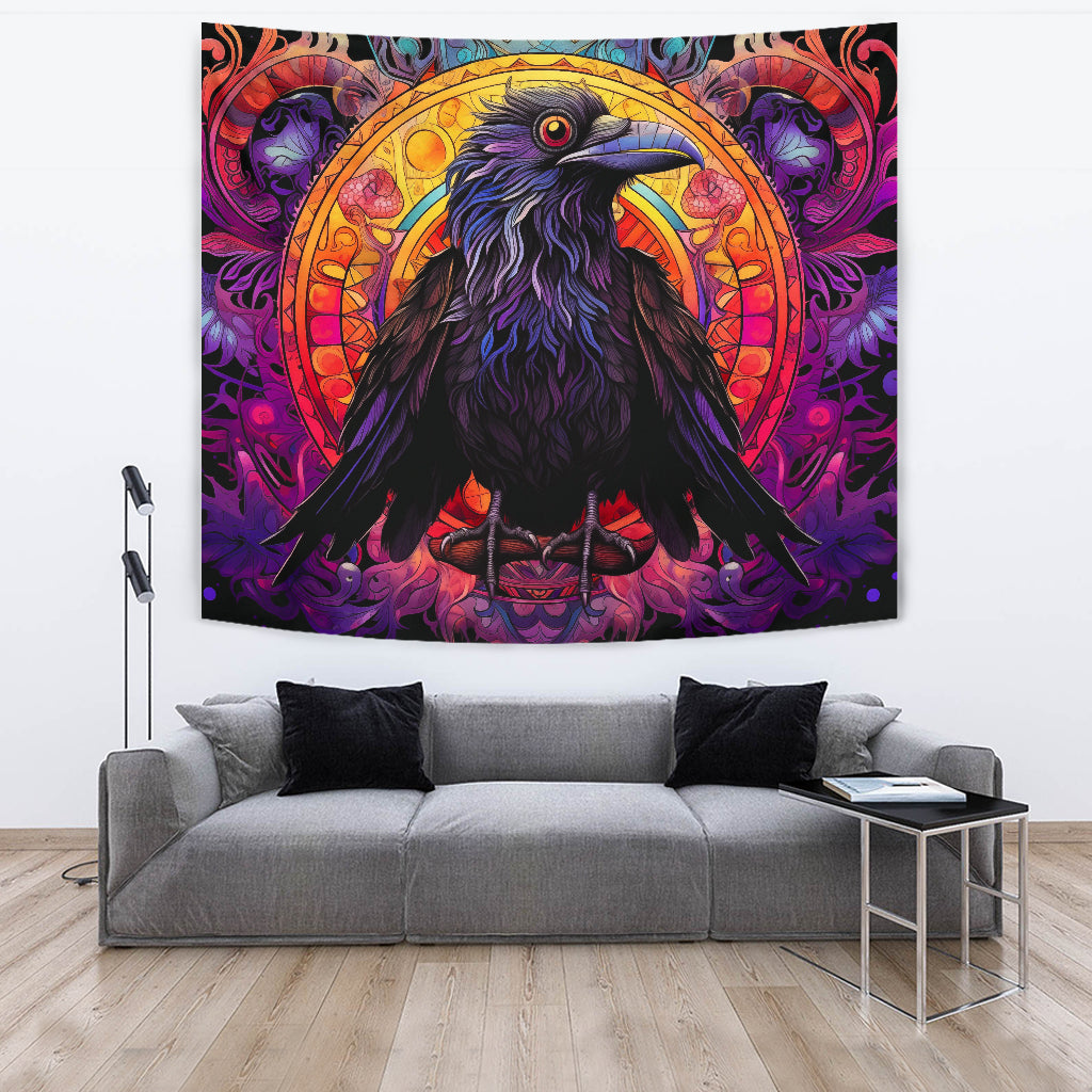 Raven Tapestry, Wall Hanging Art, Raven Room Decoration, Raven Decoration Gift