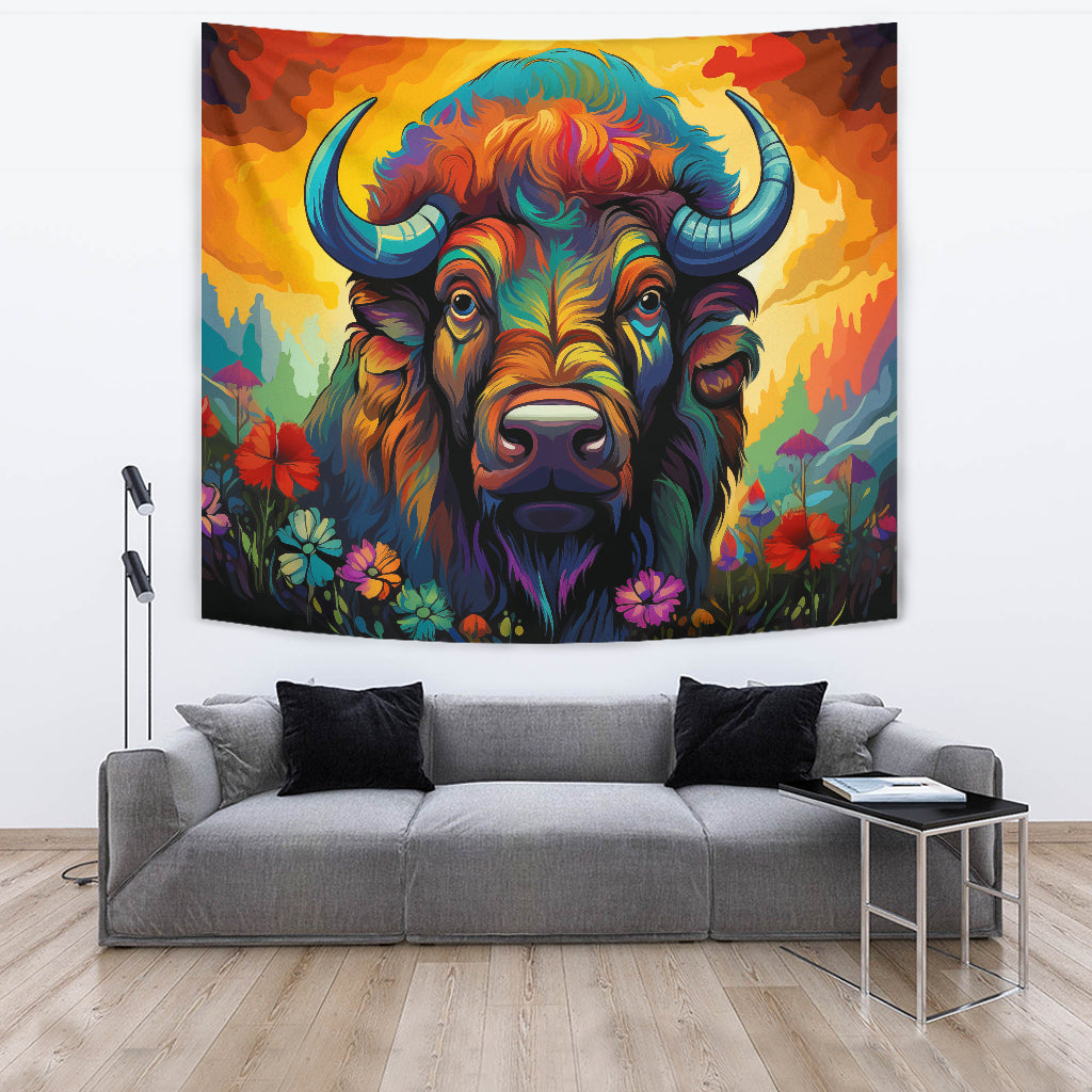 Bison Tapestry, Wall Hanging Art, Bison Room Decoration