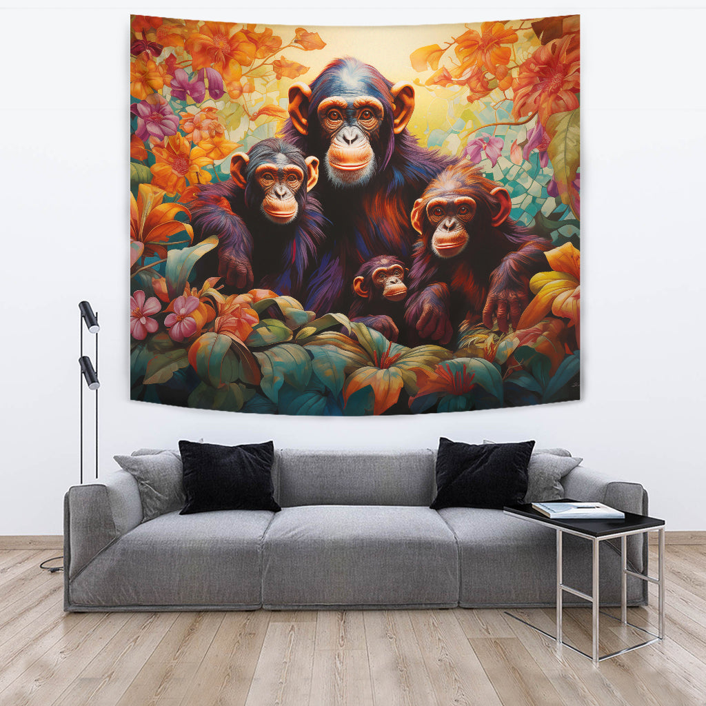 Chimpanzee Family Tapestry, Wall Hanging Art, Chimpanzee Family Room Decoration, Chimpanzee Family Decoration Gift