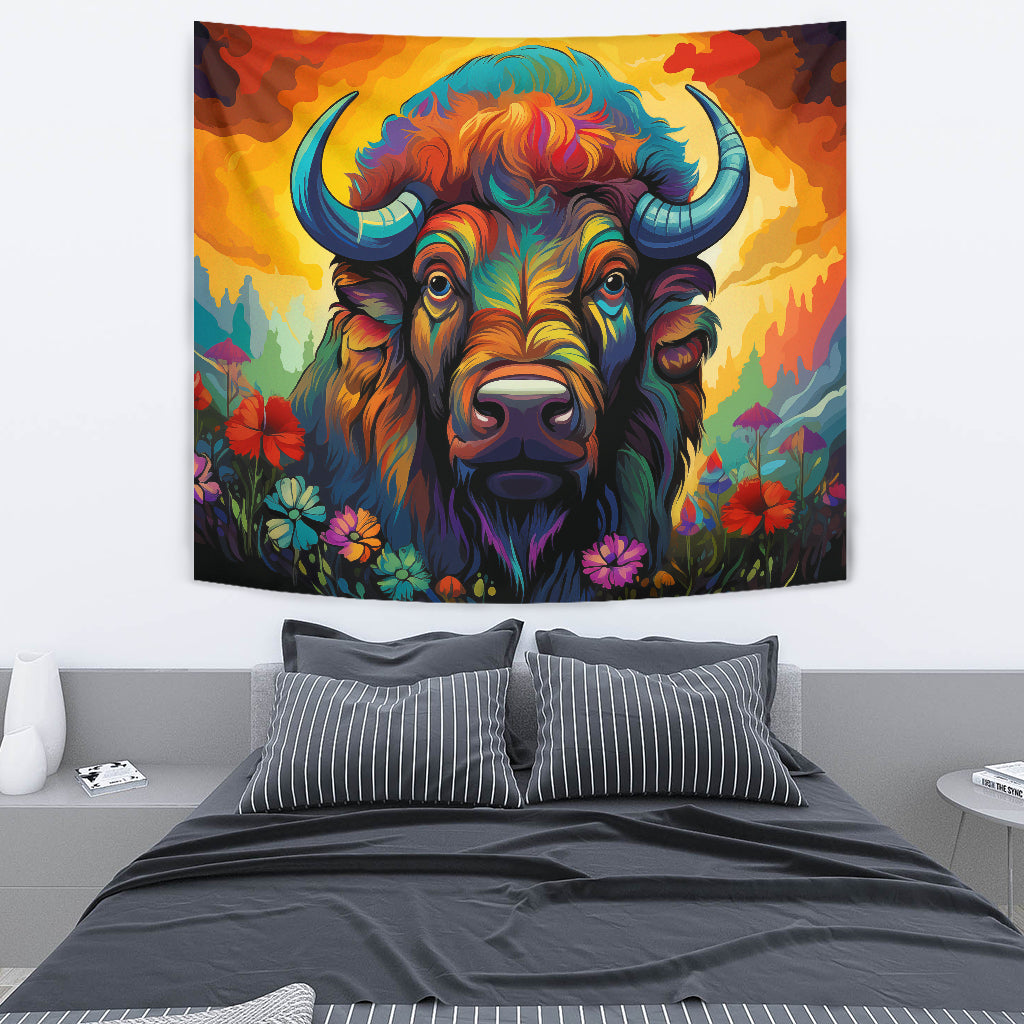 Bison Tapestry, Wall Hanging Art, Bison Room Decoration