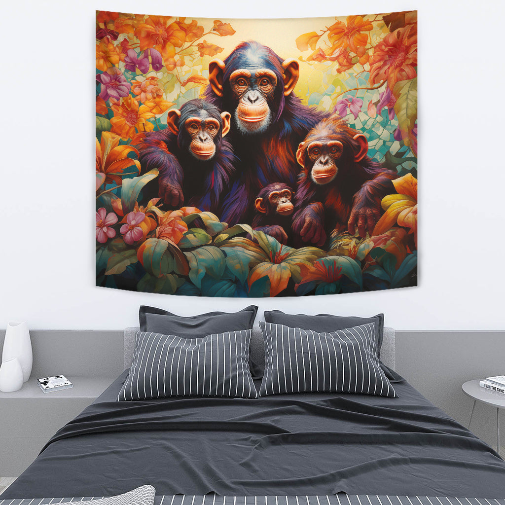 Chimpanzee Family Tapestry, Wall Hanging Art, Chimpanzee Family Room Decoration, Chimpanzee Family Decoration Gift