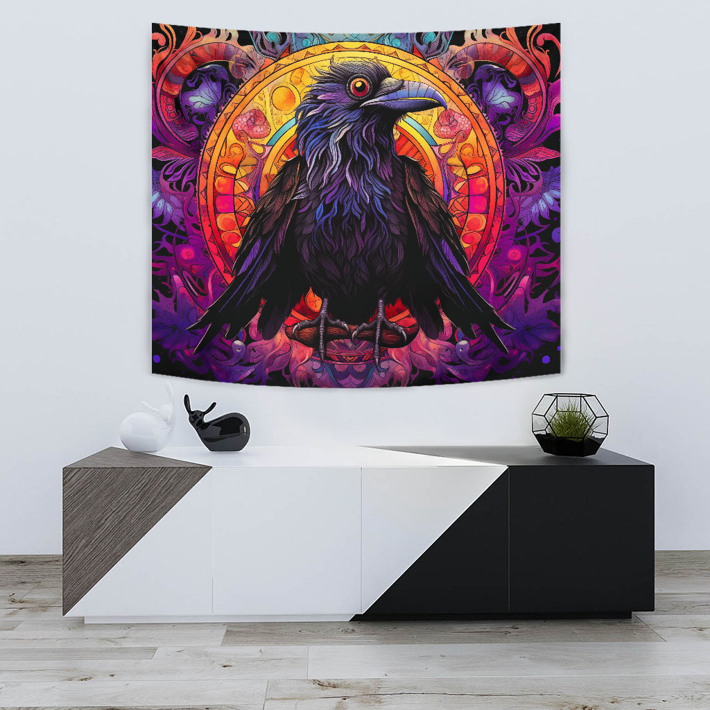 Raven Tapestry, Wall Hanging Art, Raven Room Decoration, Raven Decoration Gift