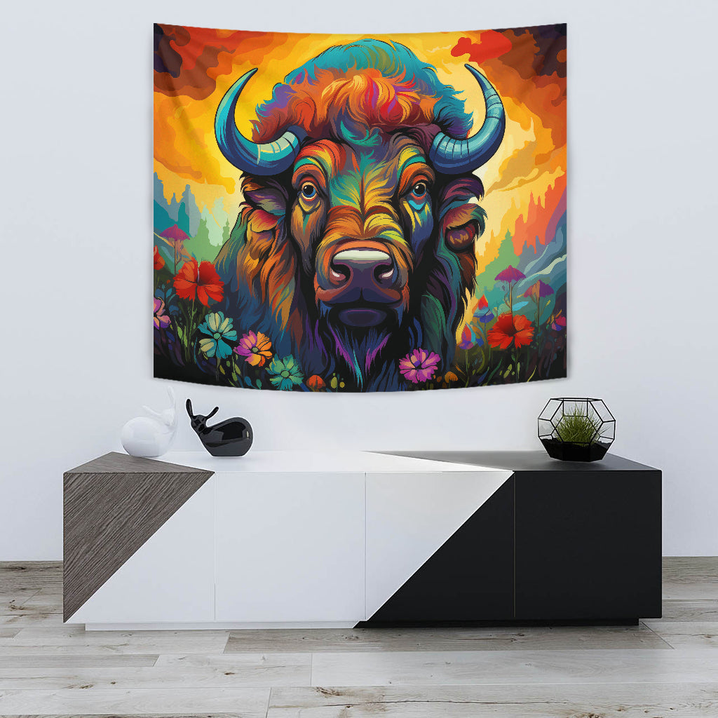 Bison Tapestry, Wall Hanging Art, Bison Room Decoration