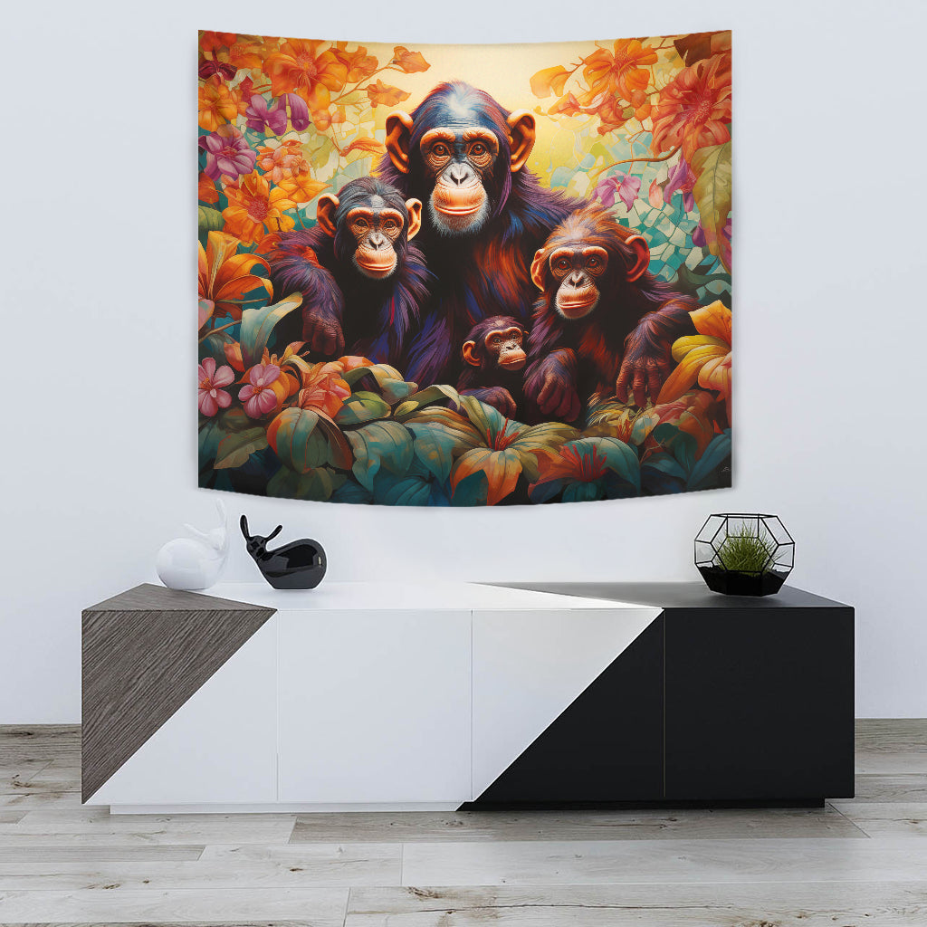 Chimpanzee Family Tapestry, Wall Hanging Art, Chimpanzee Family Room Decoration, Chimpanzee Family Decoration Gift