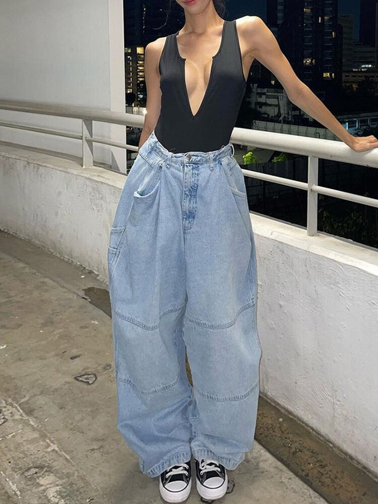 Oversized Jeans for Women, Y2K Streetwear, Chic High Waist Cargo Pants, Baggy Casual Jeans, Wide Leg Denim Trousers