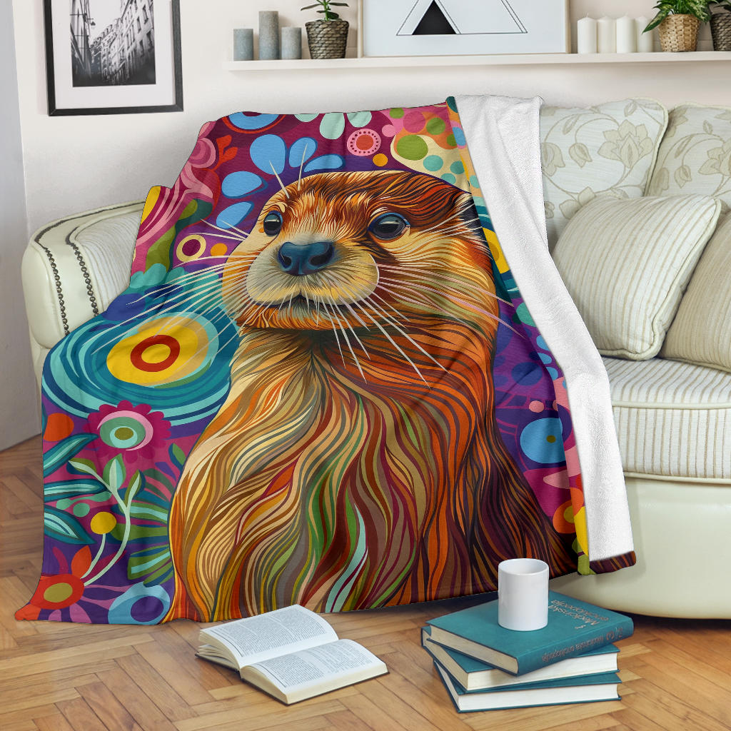 Otter Blanket, Trippy Psychedelics Otter Fleece Blanket, Otter Throw Blanket, Otter Gifts