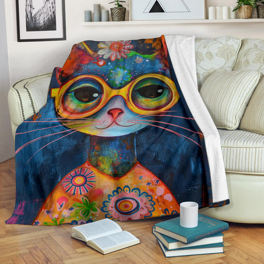 Pixie-bob Cat Blanket, Trippy Psychedelics Pixie-bob Cat Fleece Blanket, Pixie-bob Cat Throw Blanket, Pixie-bob Cat Gifts