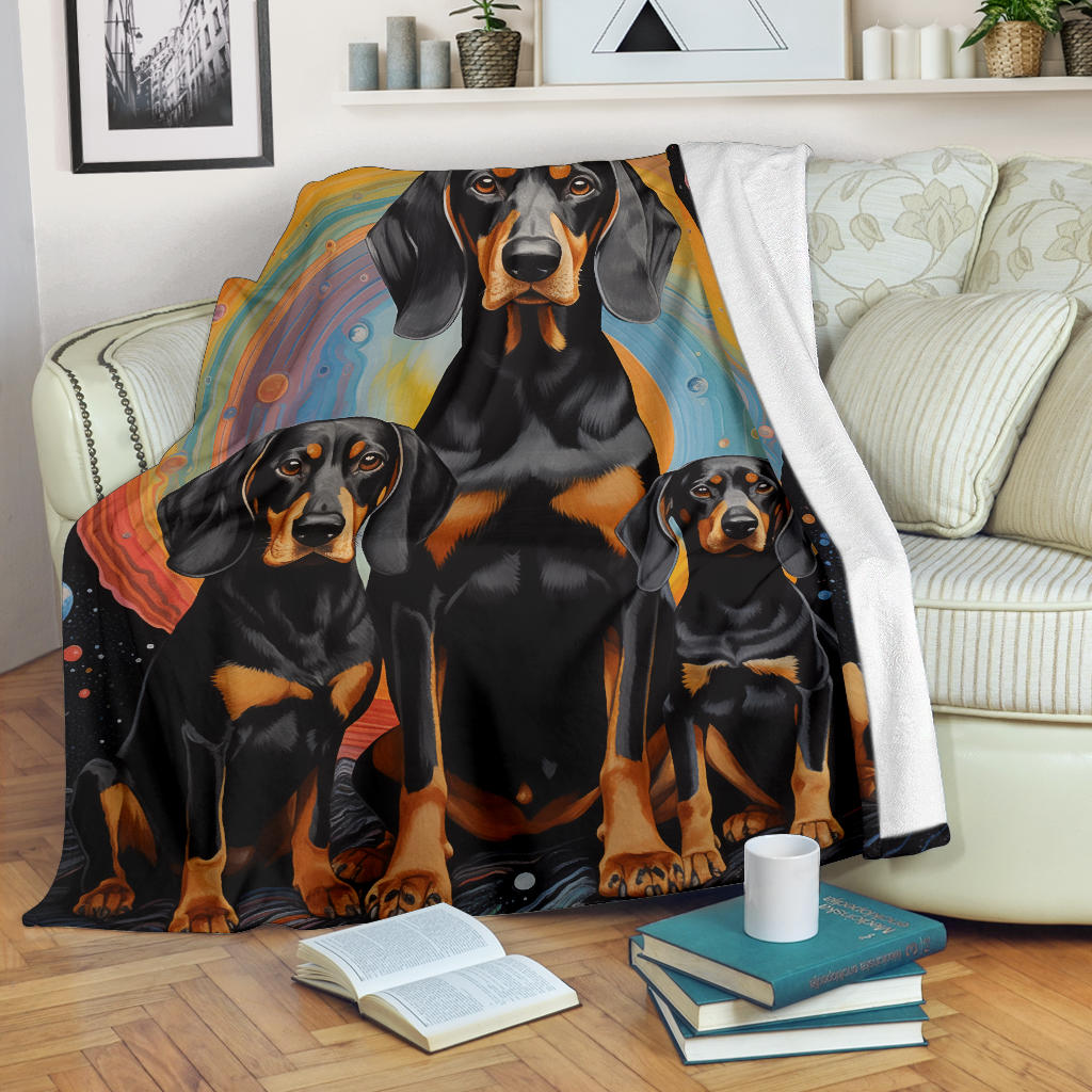 Black and Tan Coonhound Blanket, Trippy Psychedelics Black and Tan Coonhound Fleece Blanket, Black and Tan Coonhound Throw Blanket, Black and Tan Coonhound Gifts