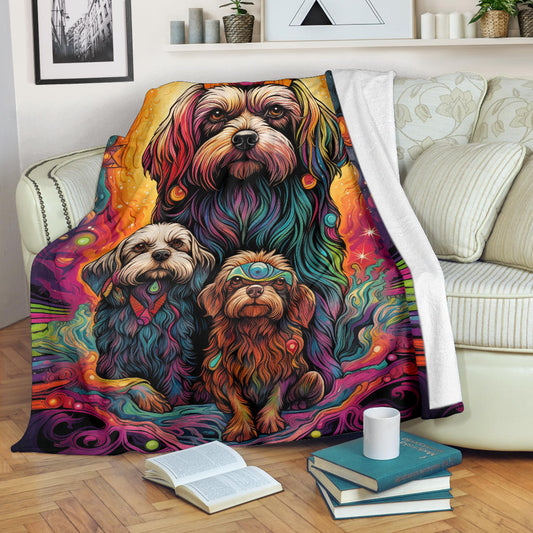 Lowchen Blanket, Trippy Psychedelics Lowchen Fleece Blanket, Lowchen Throw Blanket, Lowchen Gifts