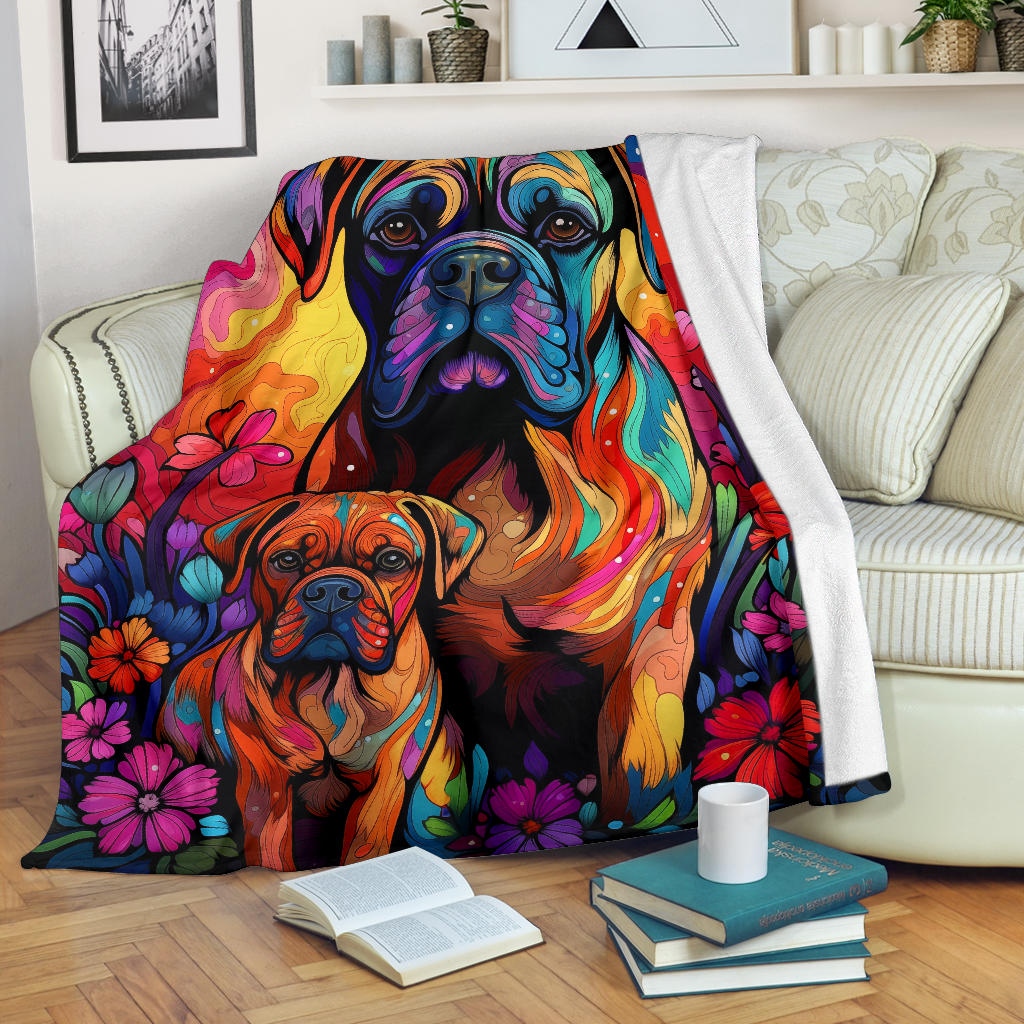 Bullmastiff Blanket, Trippy Psychedelics Bullmastiff Fleece Blanket, Bullmastiff Throw Blanket, Bullmastiff Gifts