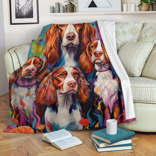 Welsh Springer Spaniel Blanket, Trippy Psychedelics Welsh Springer Spaniel Fleece Blanket, Welsh Springer Spaniel Throw Blanket, Welsh Springer Spaniel Gifts