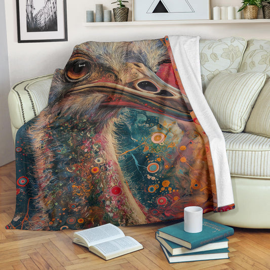 Ostrich Blanket, Trippy Psychedelics Ostrich Fleece Blanket, Ostrich Throw Blanket, Ostrich Gifts