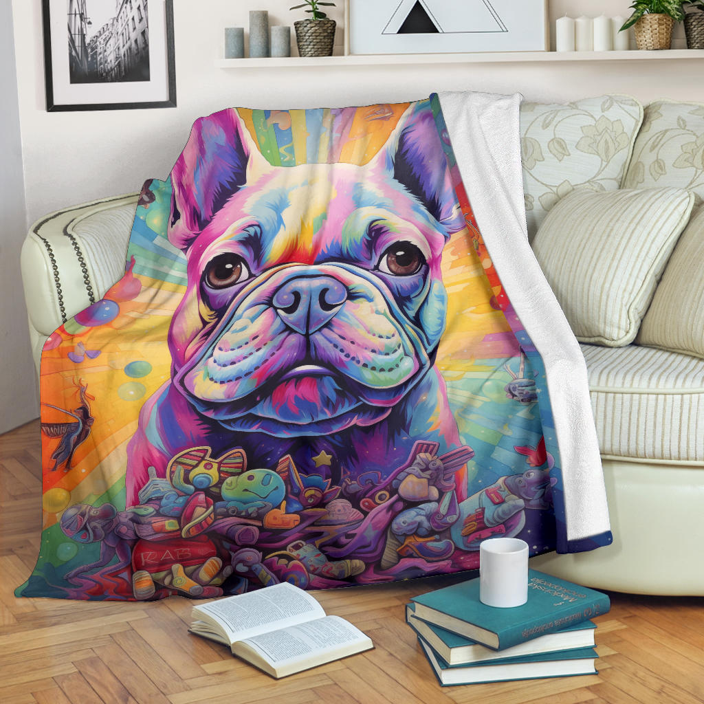 Trippy Psychedelics French Bulldog, French Bulldog Throw Blanket, French Bulldog Fleece Blanket, French Bulldog Gifts