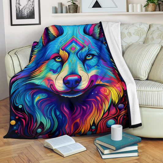 Trippy Psychedelics Siberian Husky Blanket, Siberian Husky Fleece Blanket, Siberian Husky Throw Blanket, Siberian Husky Gifts