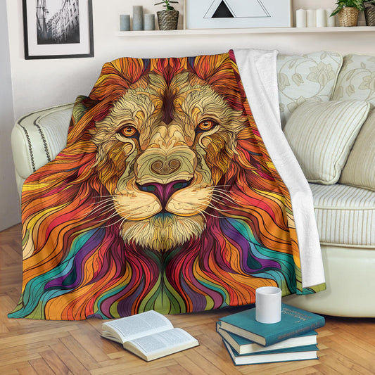 Lion Blanket, Trippy Psychedelics Lion Fleece Blanket, Lion Throw Blanket, Lion Gifts