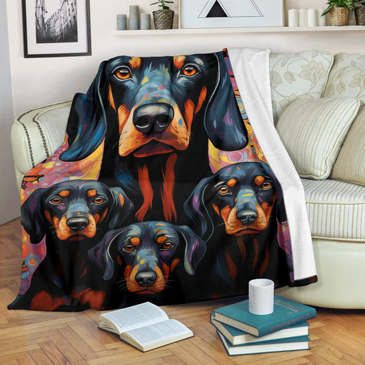 Black and Tan Coonhound Blanket, Trippy Psychedelics Black and Tan Coonhound Fleece Blanket, Black and Tan Coonhound Throw Blanket, Black and Tan Coonhound Gifts