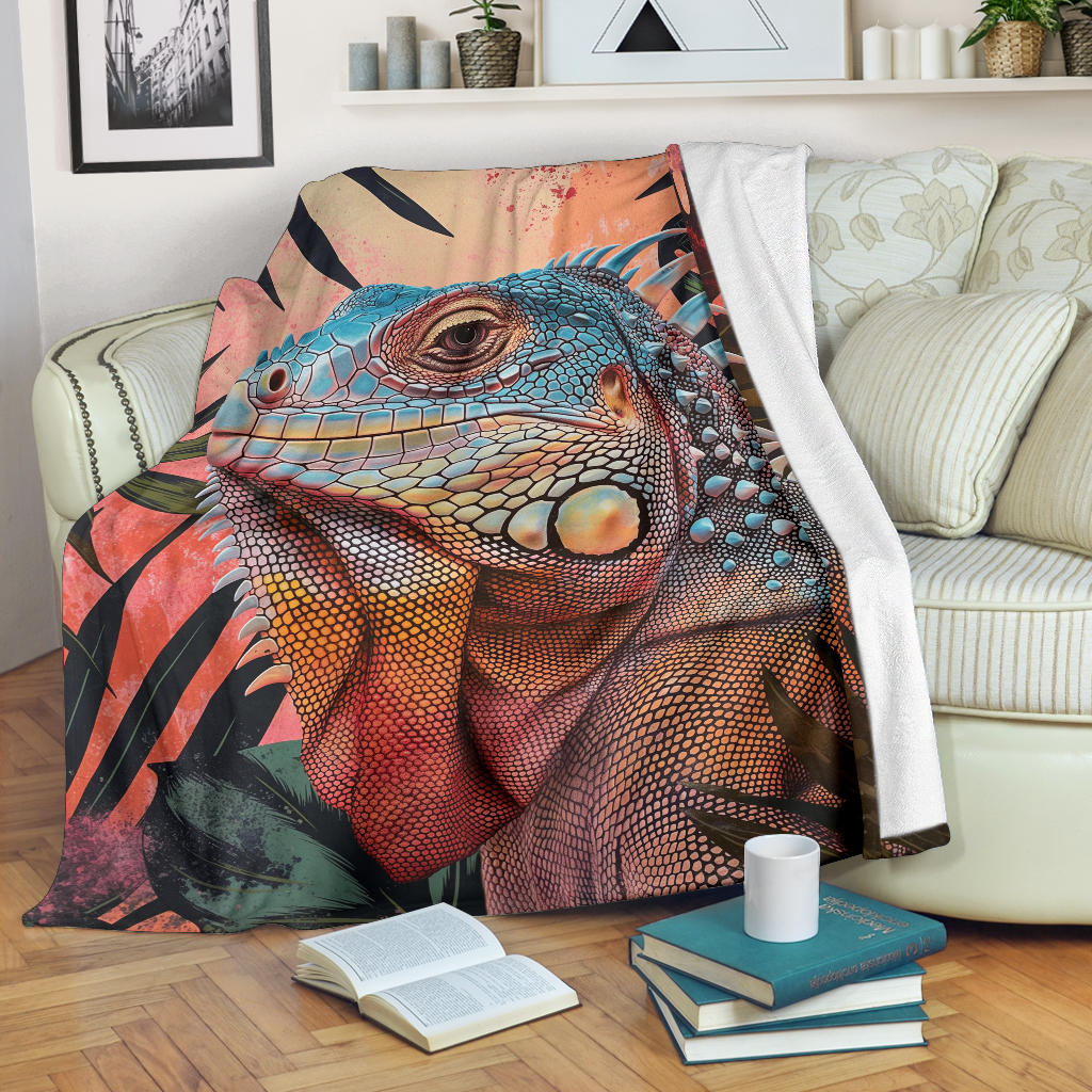 Iguana Blanket, Trippy Psychedelics Iguana Fleece Blanket, Iguana Throw Blanket, Iguana Gifts