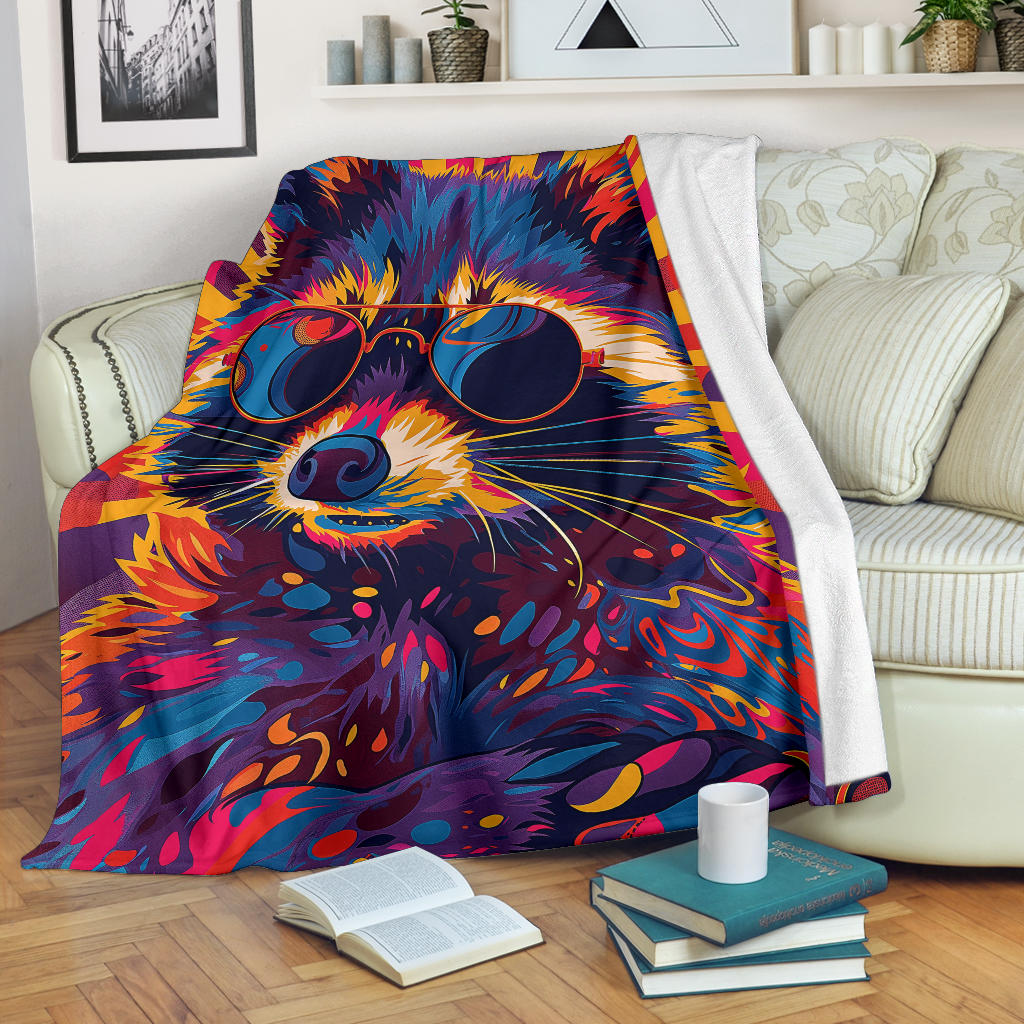 Raccoon Blanket, Trippy Psychedelics Raccoon Fleece Blanket, Raccoon Throw Blanket, Raccoon Gifts