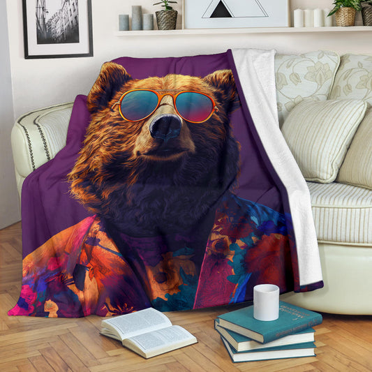 Bear Blanket, Trippy Psychedelics Bear Fleece Blanket, Bear Throw Blanket, Bear Gifts