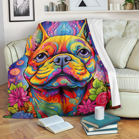 Trippy Psychedelics French Bulldog, French Bulldog Throw Blanket, French Bulldog Fleece Blanket, French Bulldog Gifts