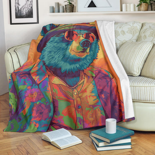 Bear Blanket, Trippy Psychedelics Bear Fleece Blanket, Bear Throw Blanket, Bear Gifts