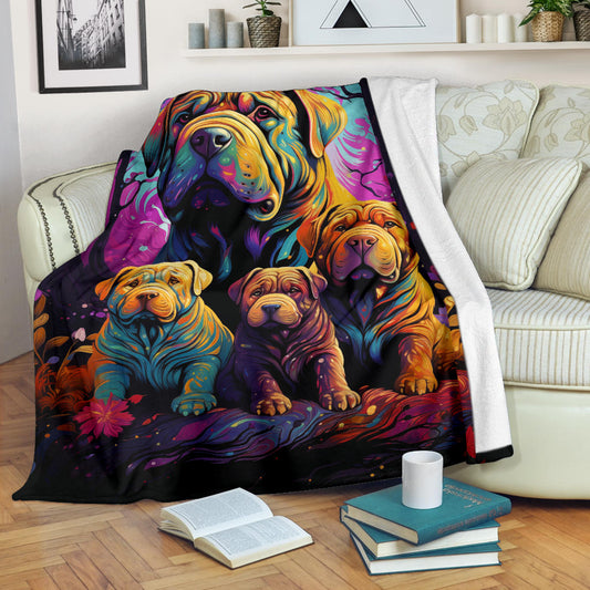 Chinese Shar-Pei Blanket, Trippy Psychedelics Chinese Shar-Pei Fleece Blanket, Chinese Shar-Pei Throw Blanket, Chinese Shar-Pei Gifts