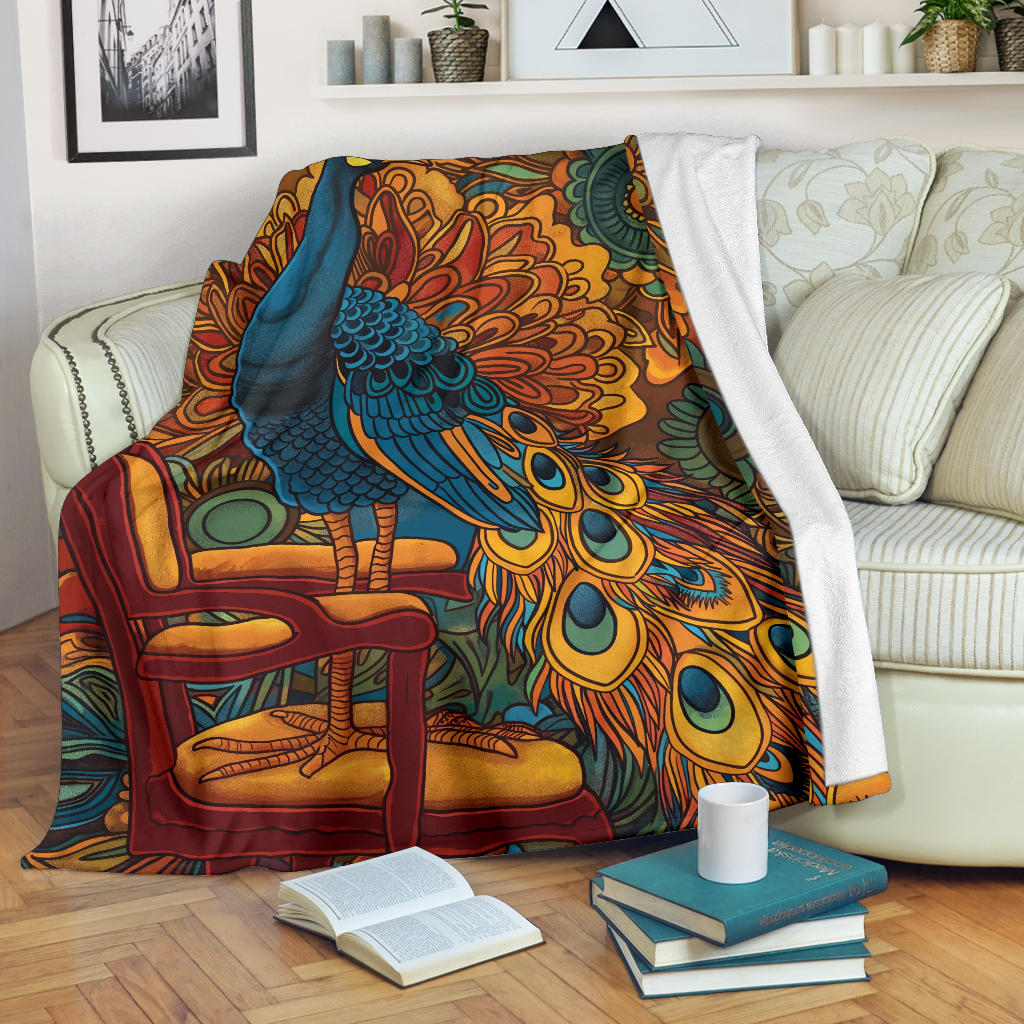 Peacock Blanket, Trippy Psychedelics Peacock Fleece Blanket, Peacock Throw Blanket, Peacock Gifts