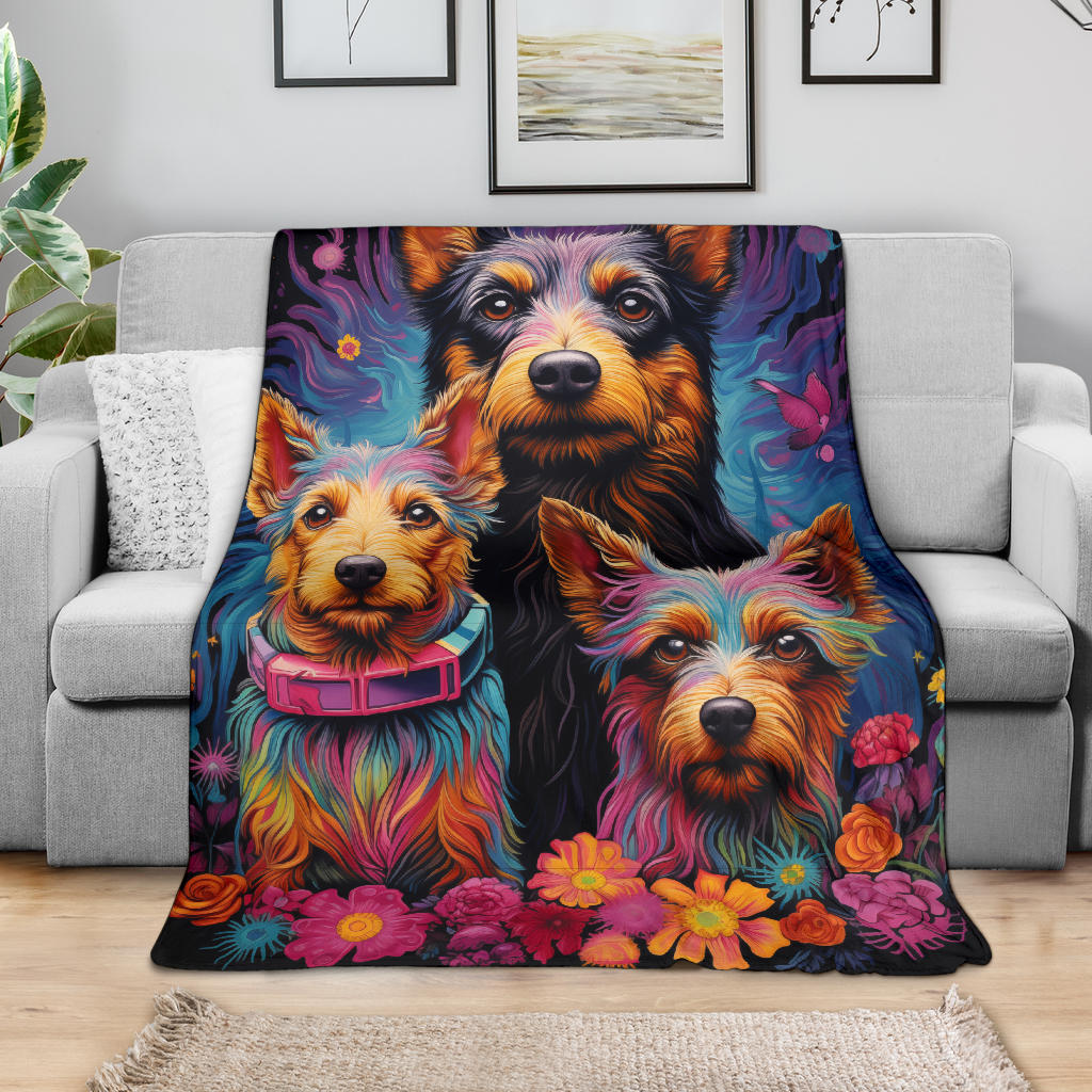 Australian Terrier Blanket, Trippy Psychedelics Australian Terrier Fleece Blanket, Australian Terrier Throw Blanket, Australian Terrier Gifts