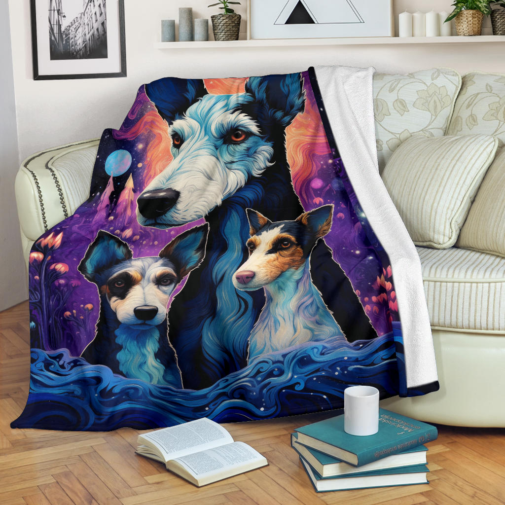 Fox Terrier Blanket, Trippy Psychedelics Fox Terrier Fleece Blanket, Fox Terrier Throw Blanket, Fox Terrier Gifts