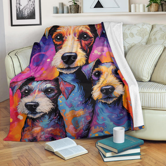 Fox Terrier Blanket, Trippy Psychedelics Fox Terrier Fleece Blanket, Fox Terrier Throw Blanket, Fox Terrier Gifts