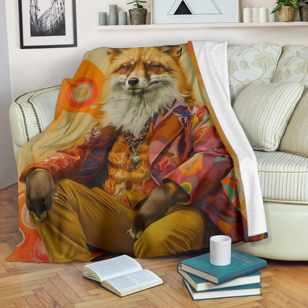 Fox Blanket, Trippy Psychedelics Fox Fleece Blanket, Fox Throw Blanket, Fox Gifts