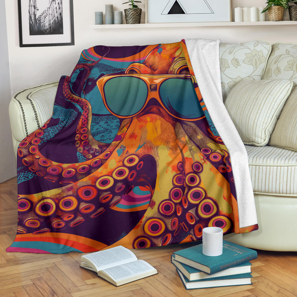 Octopus Blanket, Trippy Psychedelics Octopus Fleece Blanket, Octopus Throw Blanket, Octopus Gifts