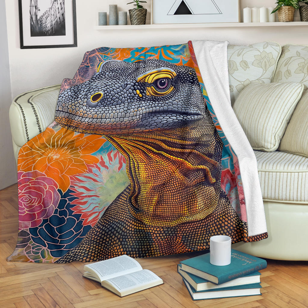 Komodo Dragon Blanket, Trippy Psychedelics Komodo Dragon Fleece Blanket, Komodo Dragon Throw Blanket, Komodo Dragon Gifts