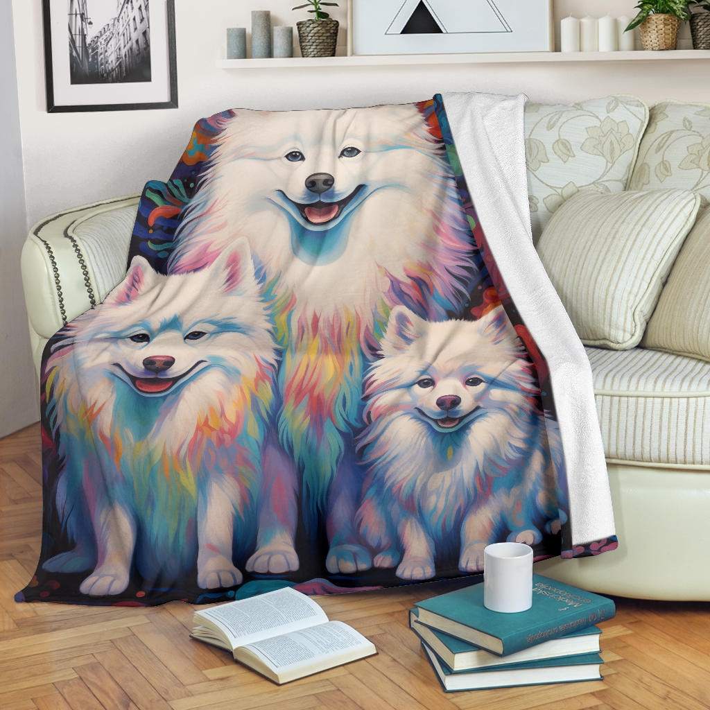 Samoyed Blanket, Trippy Psychedelics Samoyed Fleece Blanket, Samoyed Throw Blanket, Samoyed Gifts