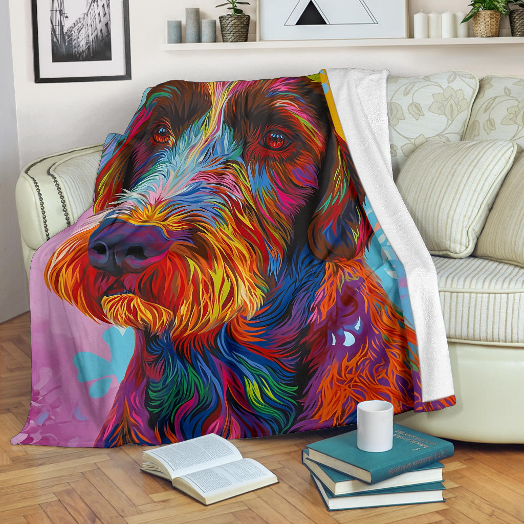 German Wirehaired Pointer Blanket, Trippy Psychedelics German Wirehaired Pointer Fleece Blanket, German Wirehaired Pointer Throw Blanket, German Wirehaired Pointer Gifts