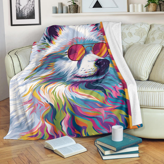 Japanese Spitz Blanket, Trippy Psychedelics Japanese Spitz Fleece Blanket, Japanese Spitz Throw Blanket, Japanese Spitz Gifts