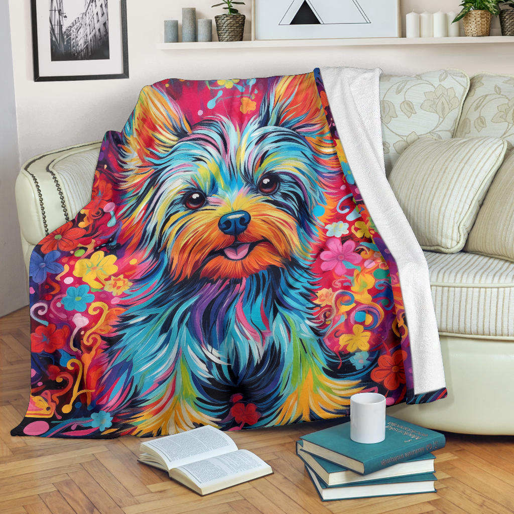 Trippy Psychedelics Yorkshire Terrier Blanket, Yorkshire Terrier Throw Blanket, Yorkshire Terrier Fleece Blanket, Yorkshire Terrier Gifts