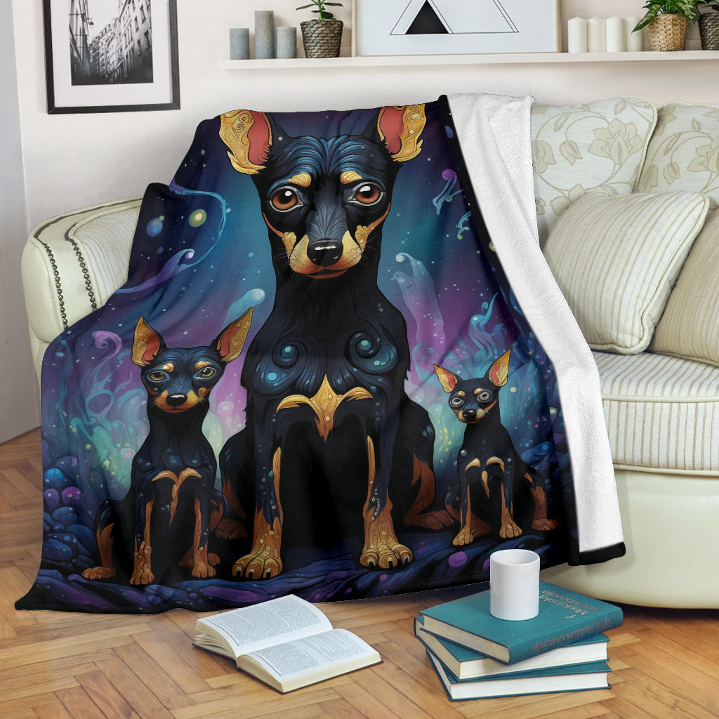 Miniature Pinscher Blanket, Trippy Psychedelics Miniature Pinscher Fleece Blanket, Miniature Pinscher Throw Blanket, Miniature Pinscher Gifts