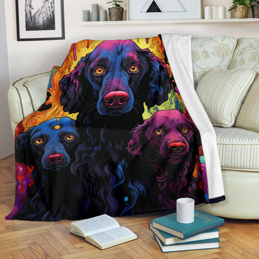 Curly Coated Retriever Blanket, Trippy Psychedelics Curly Coated Retriever Fleece Blanket, Curly Coated Retriever Throw Blanket, Curly Coated Retriever Gifts