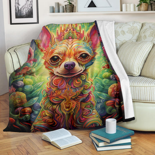 Trippy Psychedelics Chihuahua Blanket, Chihuahua Throw Blanket, Chihuahua Fleece Blanket, Chihuahua Gifts