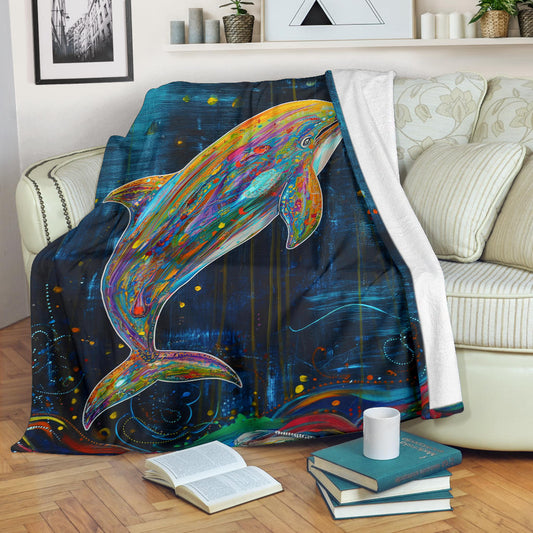 Dolphin Blanket, Trippy Psychedelics Dolphin Fleece Blanket, Dolphin Throw Blanket, Dolphin Gifts