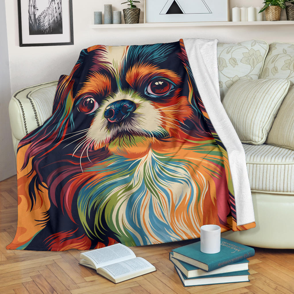 Japanese Chin Blanket, Trippy Psychedelics Japanese Chin Fleece Blanket, Japanese Chin Throw Blanket, Japanese Chin Gifts