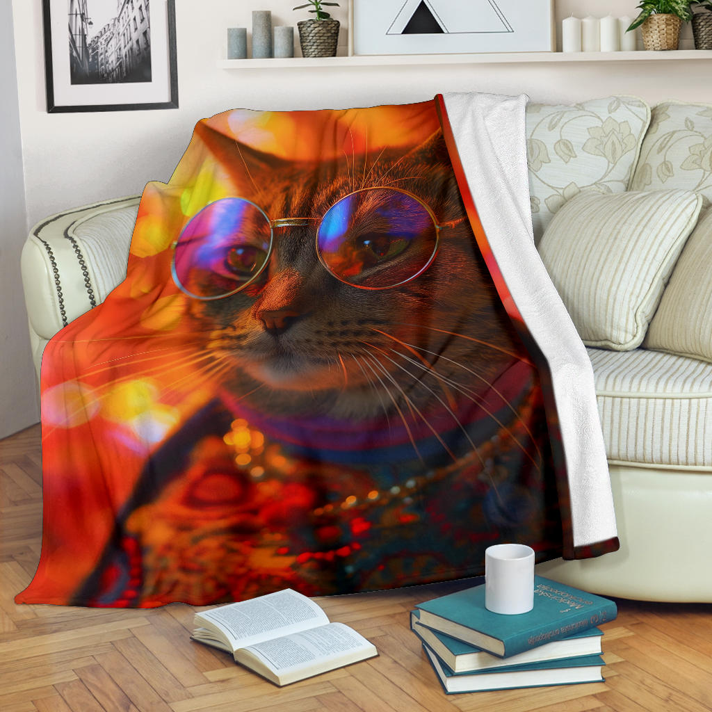 Pixie-bob Cat Blanket, Trippy Psychedelics Pixie-bob Cat Fleece Blanket, Pixie-bob Cat Throw Blanket, Pixie-bob Cat Gifts