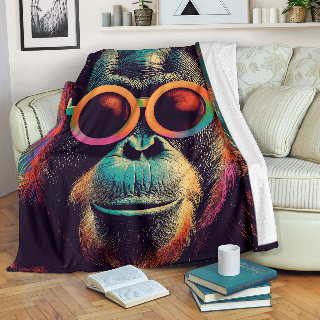 Orangutan animal Blanket, Trippy Psychedelics Orangutan animal Fleece Blanket, Orangutan animal Throw Blanket, Orangutan animal Gifts