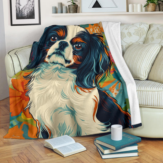 Japanese Chin Blanket, Trippy Psychedelics Japanese Chin Fleece Blanket, Japanese Chin Throw Blanket, Japanese Chin Gifts