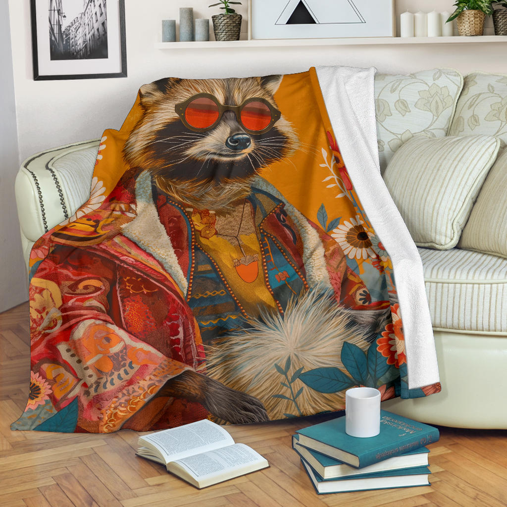 Raccoon Blanket, Trippy Psychedelics Raccoon Fleece Blanket, Raccoon Throw Blanket, Raccoon Gifts