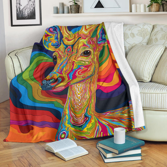 Deer Blanket, Trippy Psychedelics Deer Fleece Blanket, Deer Throw Blanket, Deer Gifts