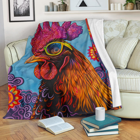 Chicken Blanket, Trippy Psychedelics Chicken Fleece Blanket, Chicken Throw Blanket, Chicken Gifts